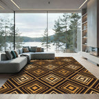 Golden Brown Art Deco Diamond Pattern Rug
