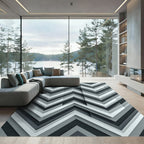 Monochrome Chevron Layered Geometric Gray Rug