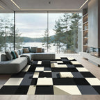 Monochromatic Checkerboard Architectural Forms Rug
