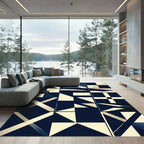 Midnight Blue Geometric Grid Rug