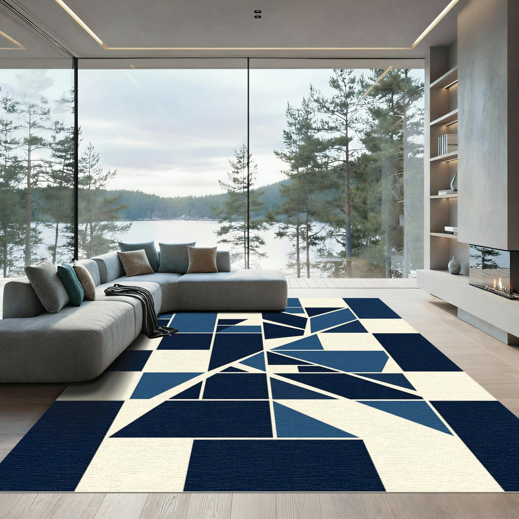 Deep Blue Geometric Fragment Abstract Rug