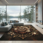 Ornate Gold Floral Arrangement Rug