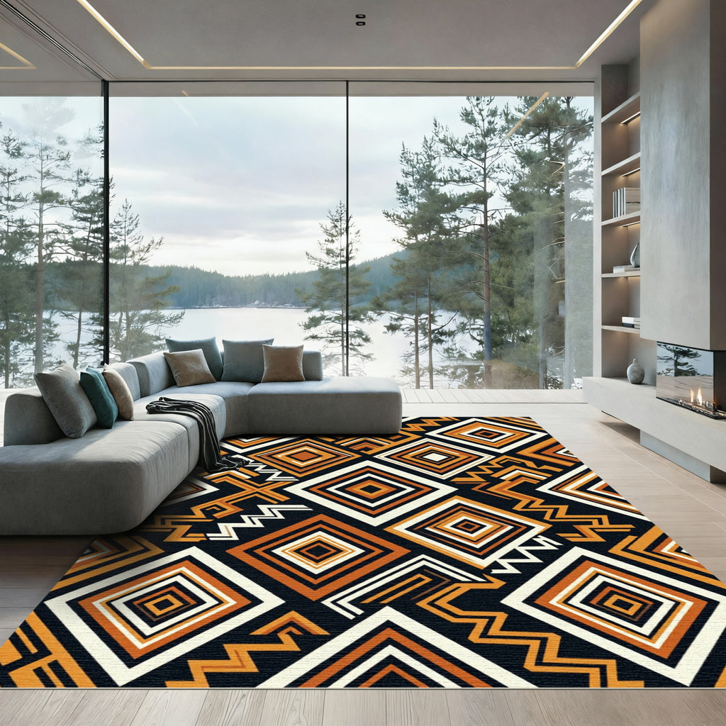 Bold Earthy Geometric Diamond Layering Rug