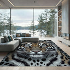 Fierce Tiger Face Grayscale Background Rug