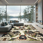 Whimsical Charcoal Mouse Village Illustration Rug