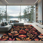 Earthy Botanical Gold and Crimson Floral Rug