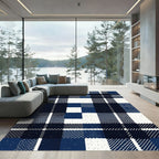 Navy and White Plaid Checkered Rug