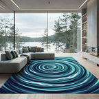 Deep Teal Swirl Abstract Rug
