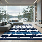 Navy Blue Striped Dog Paw Bone Rug