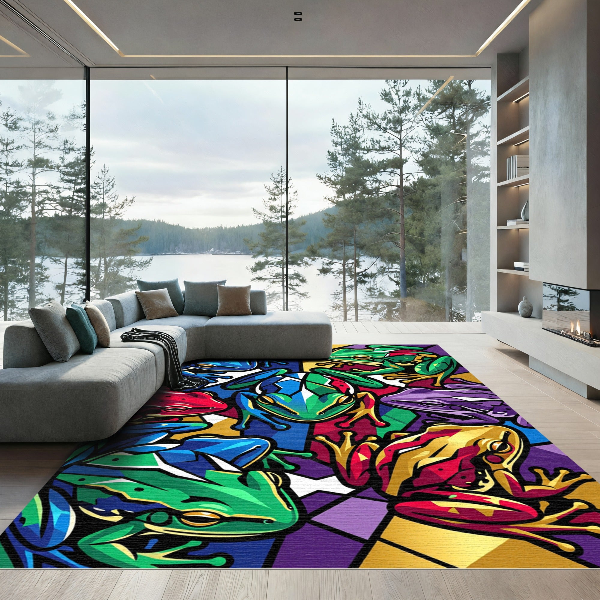Vibrant Stained Glass Tree Frog Mosaic Rug