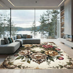 Vintage Cream Peony Floral Wreath Rug