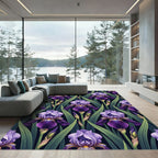 Vibrant Purple Iris Botanical Floral Rug