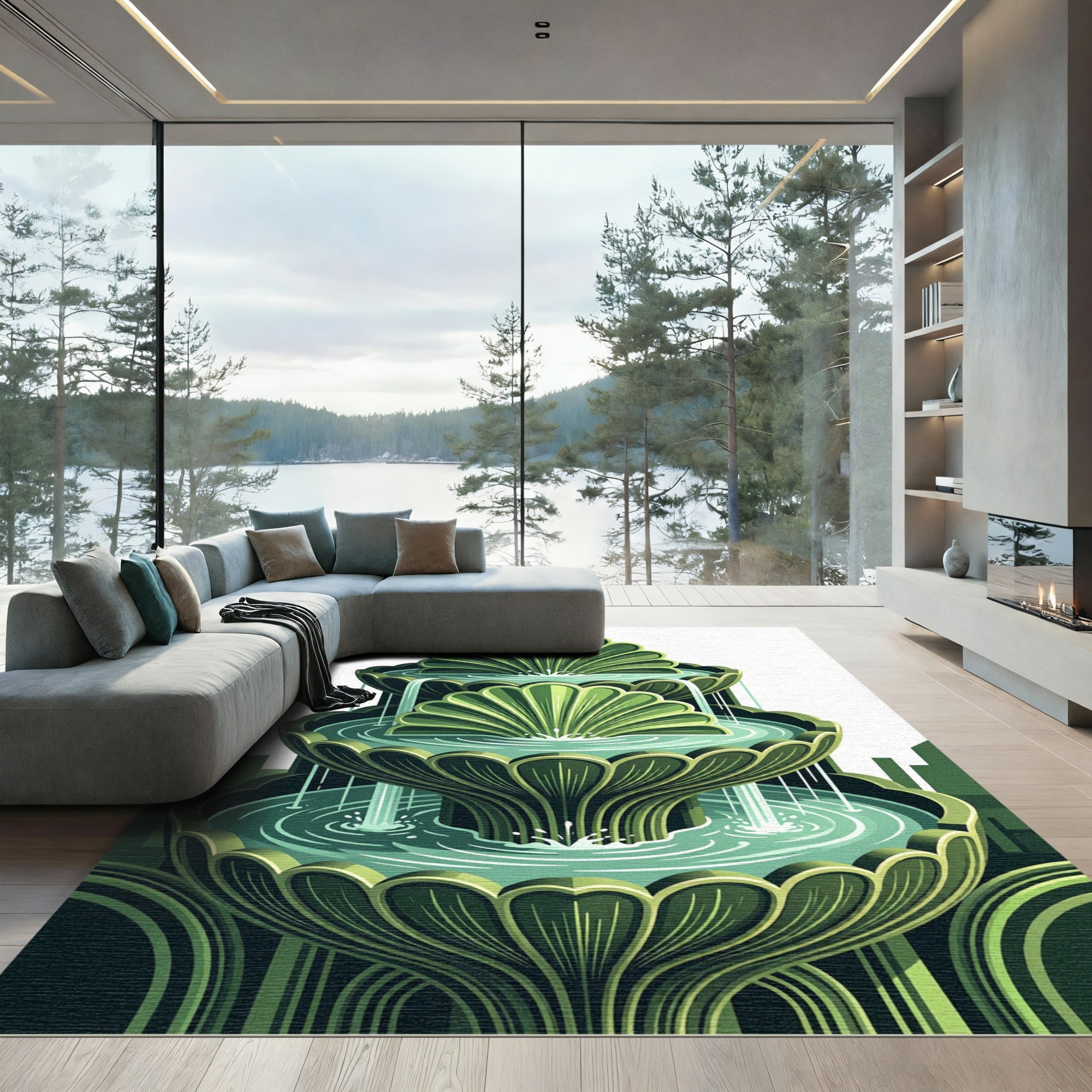 Emerald Green Fountain Art Deco Rug