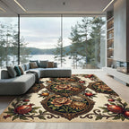Vintage Pomegranate and Peony Ornate Medallion Rug
