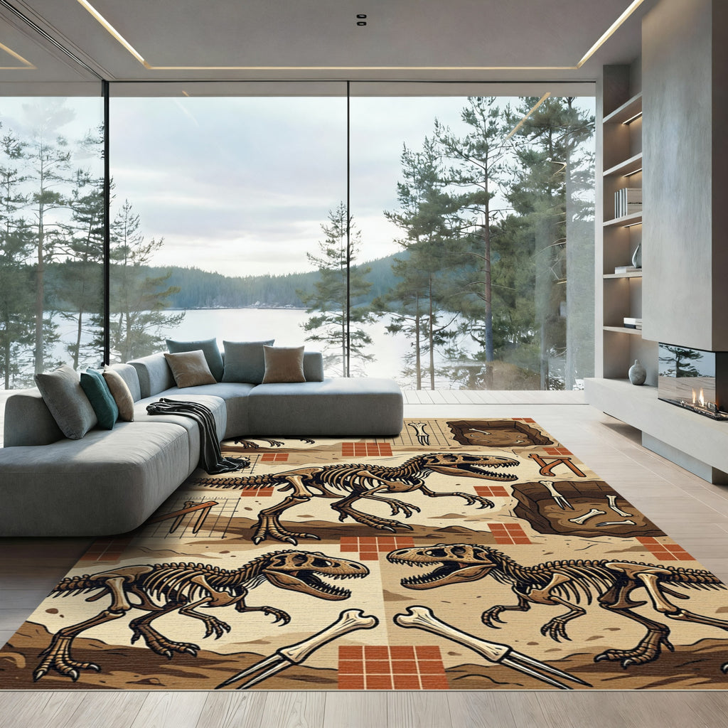 Paleontology Fossil Dinosaur Sketch Neutral Rug