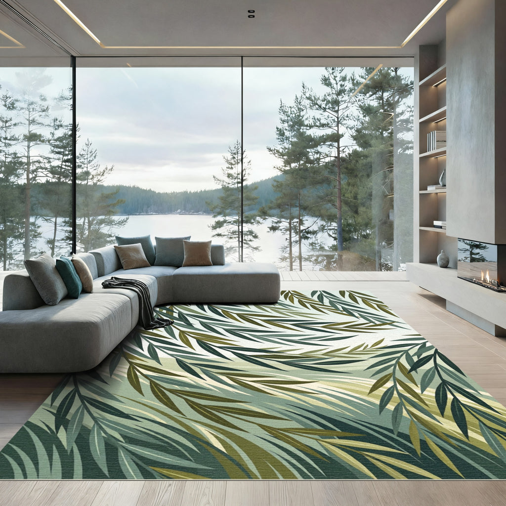 Earthy Green Willow Branches Weave Rug