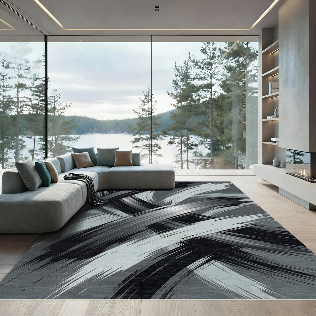 Monochromatic Abstract Brushstroke Interplay Rug