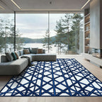 Modern Navy Blue Geometric Lattice Rug