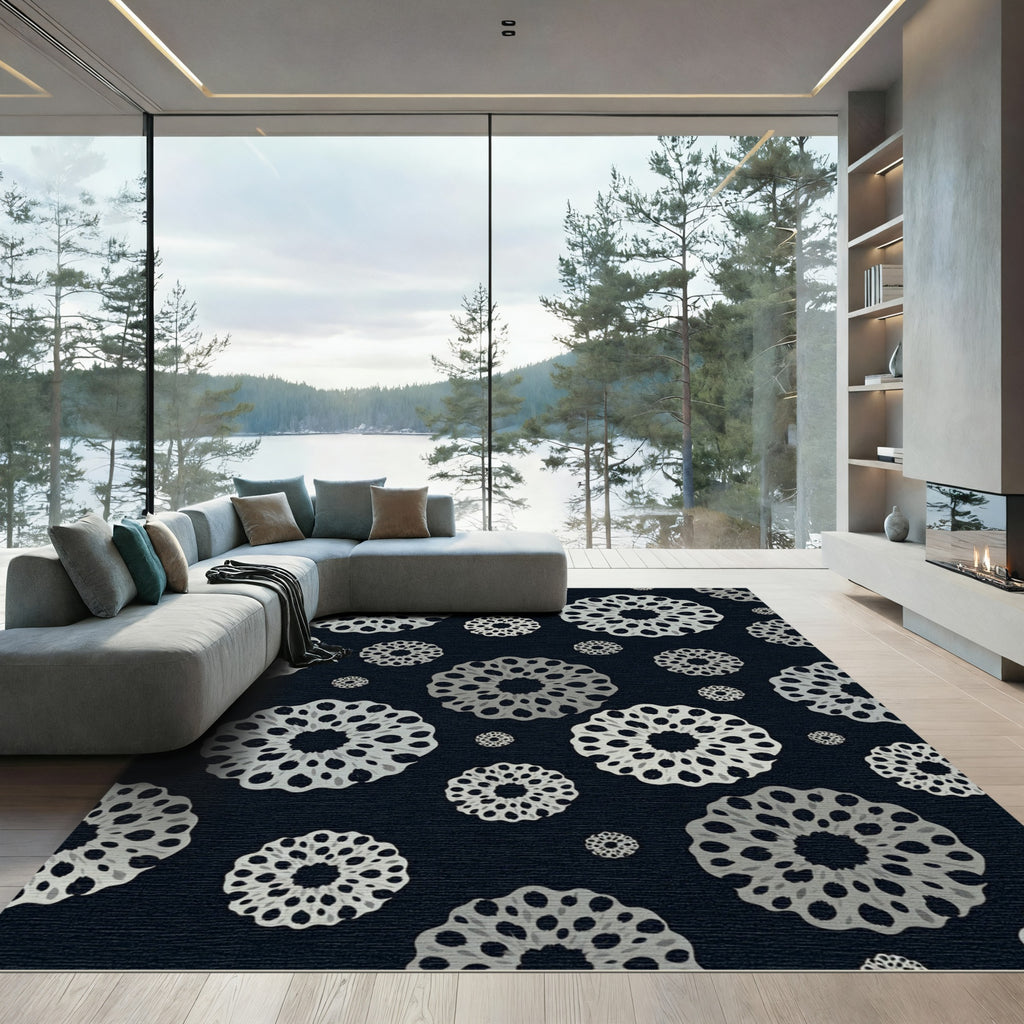 Monochromatic Sunburst Mandala Medallions Rug