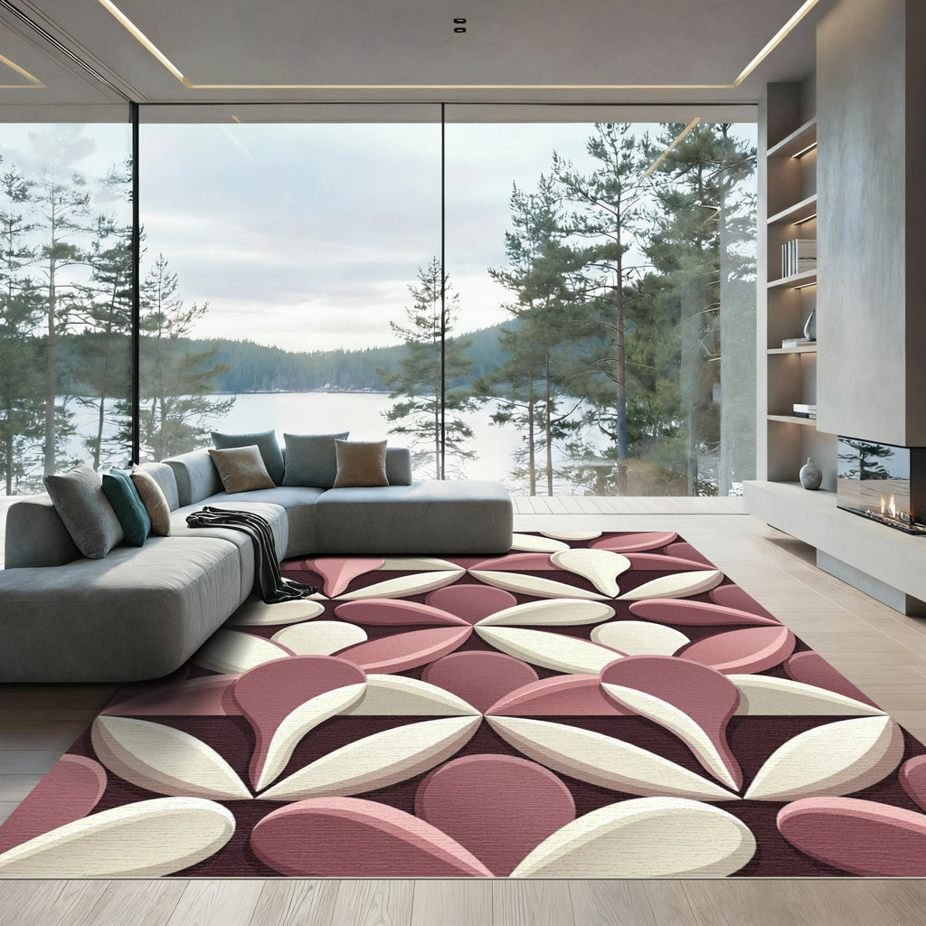 Modern Blush and Cream Petal Medallion Rug