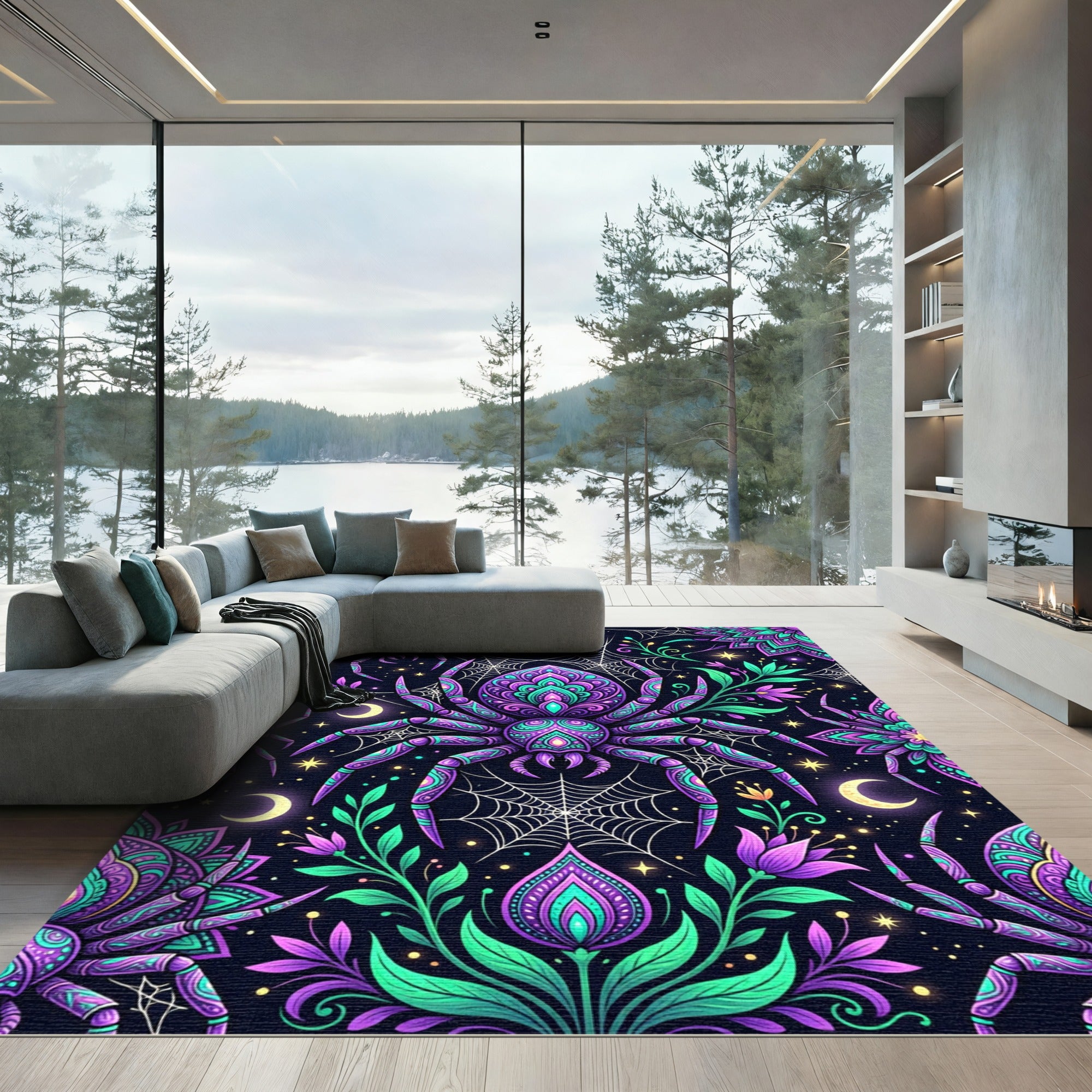 Mystic Purple Teal Celestial Spider Flora Rug