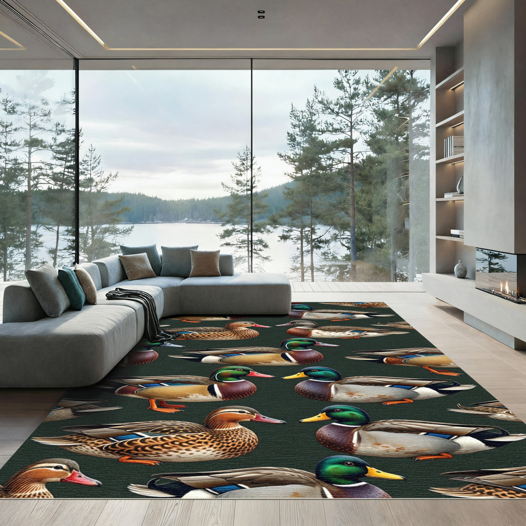 Detailed Mallard Duck Forest Green Rug