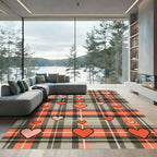 Coral Heart Plaid Tartan Check Rug