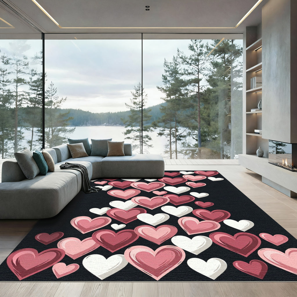 Romantic Pink and White Heart Collage Rug