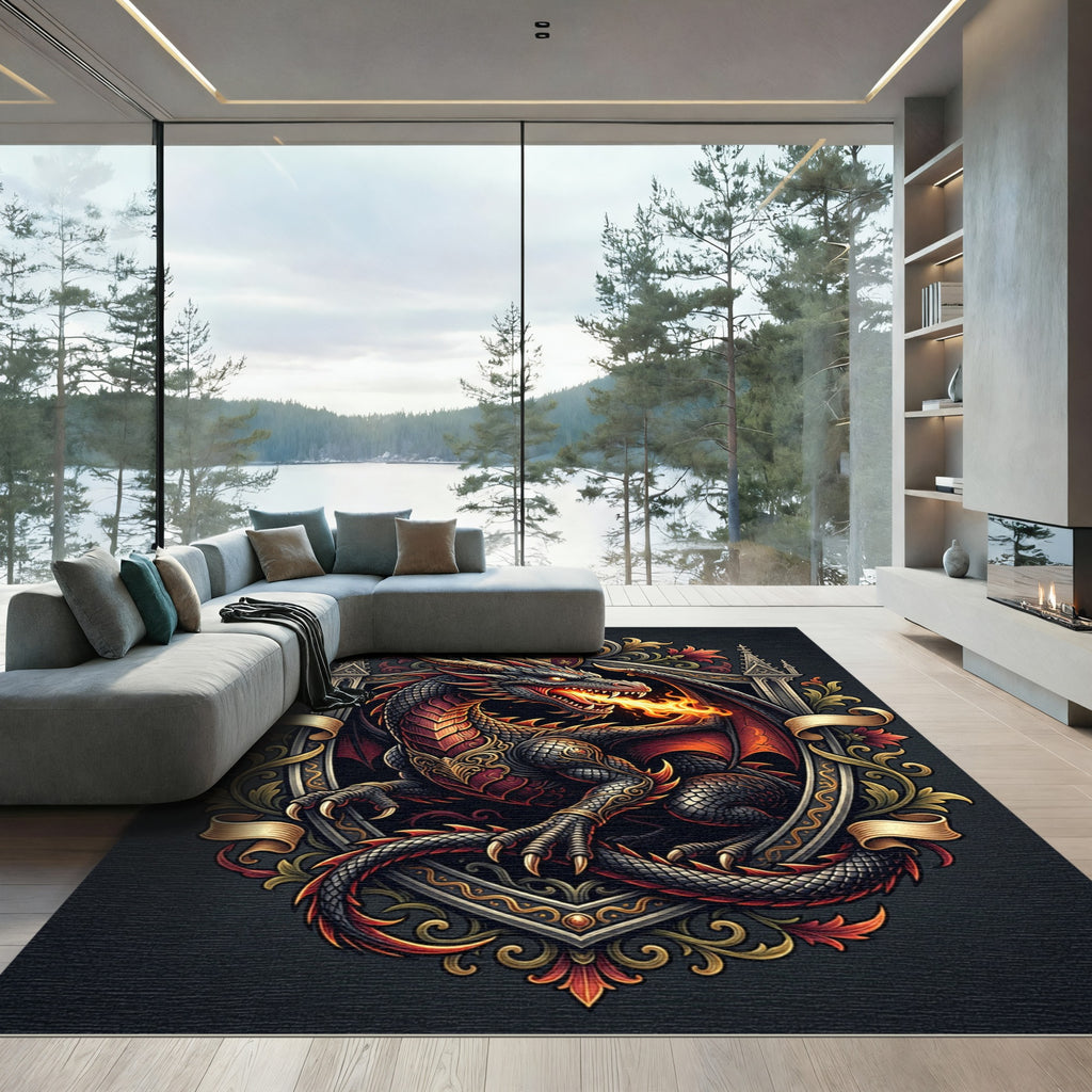 Gothic Crest Dragon Fire Rug