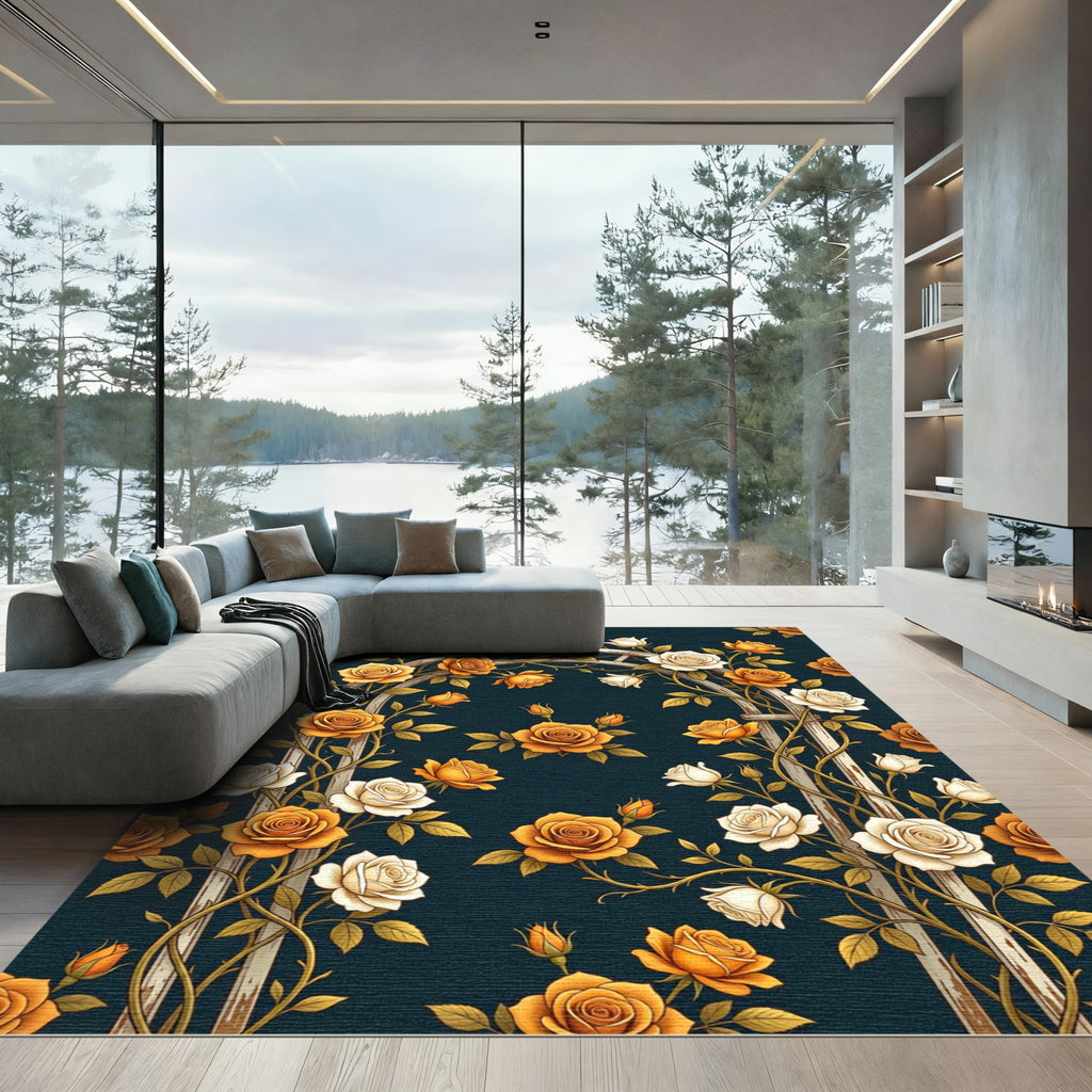 Golden Rose Arch Floral Victorian Rug