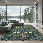 Emerald Teal Cross Medallion Pattern Rug