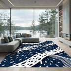Abstract Midnight Blue Dotted Oceanic Flow Rug