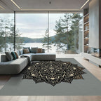 Intricate Black Gold Mandala Flourish Rug