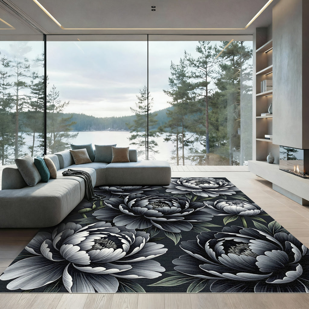 Monochromatic Lush Peony Garden Rug