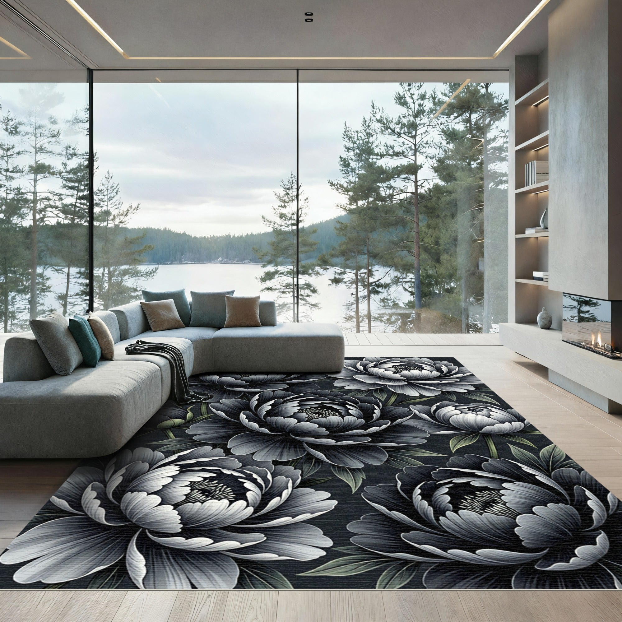 Monochromatic Lush Peony Garden Rug