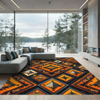 Bold Orange Black Geometric Diamond Rug