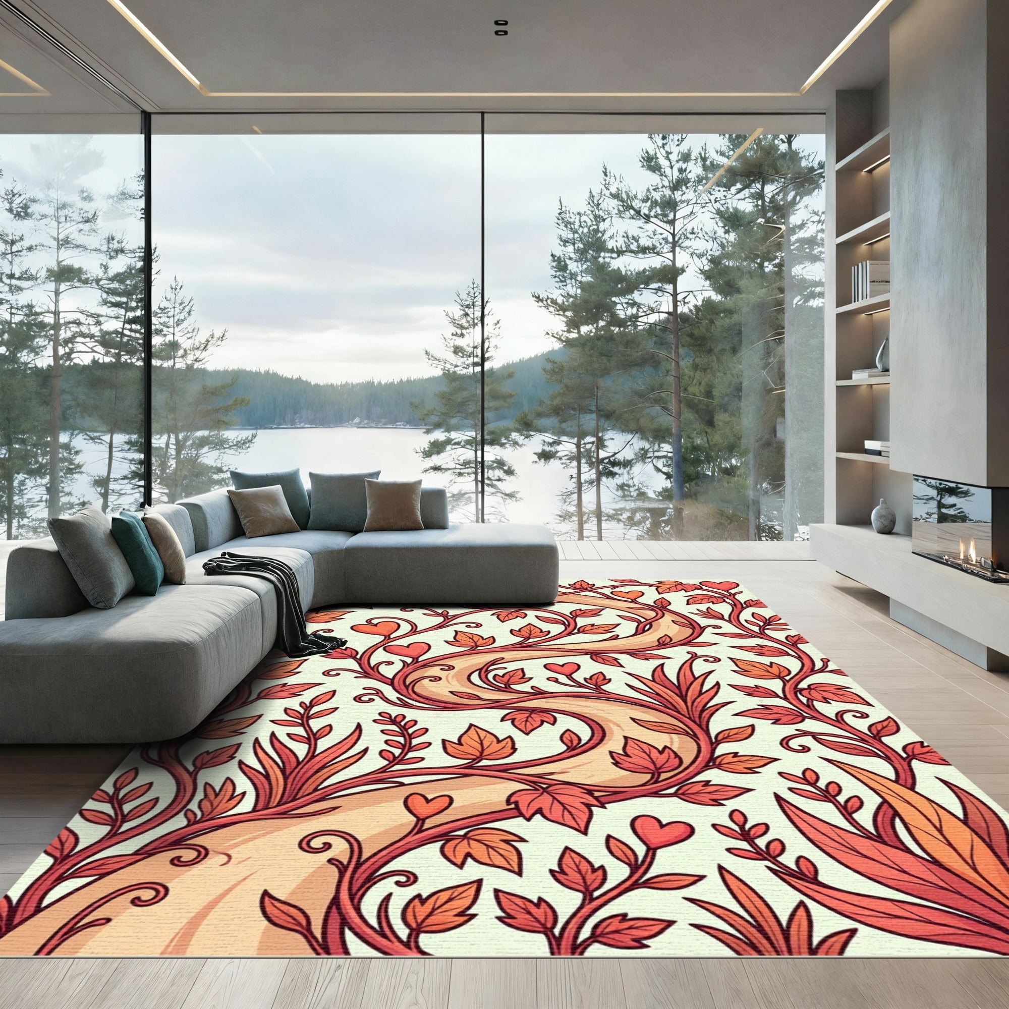 Crimson Heart Vine Botanical Art Rug