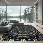 Mystic Celestial Black Gold Sun Medallion Rug