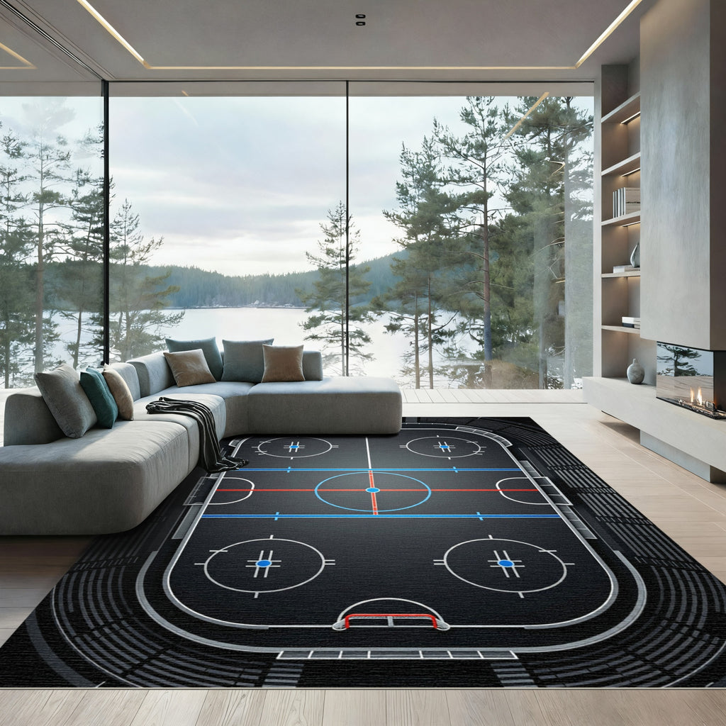 Modern Graphic Hockey Rink Area Rug