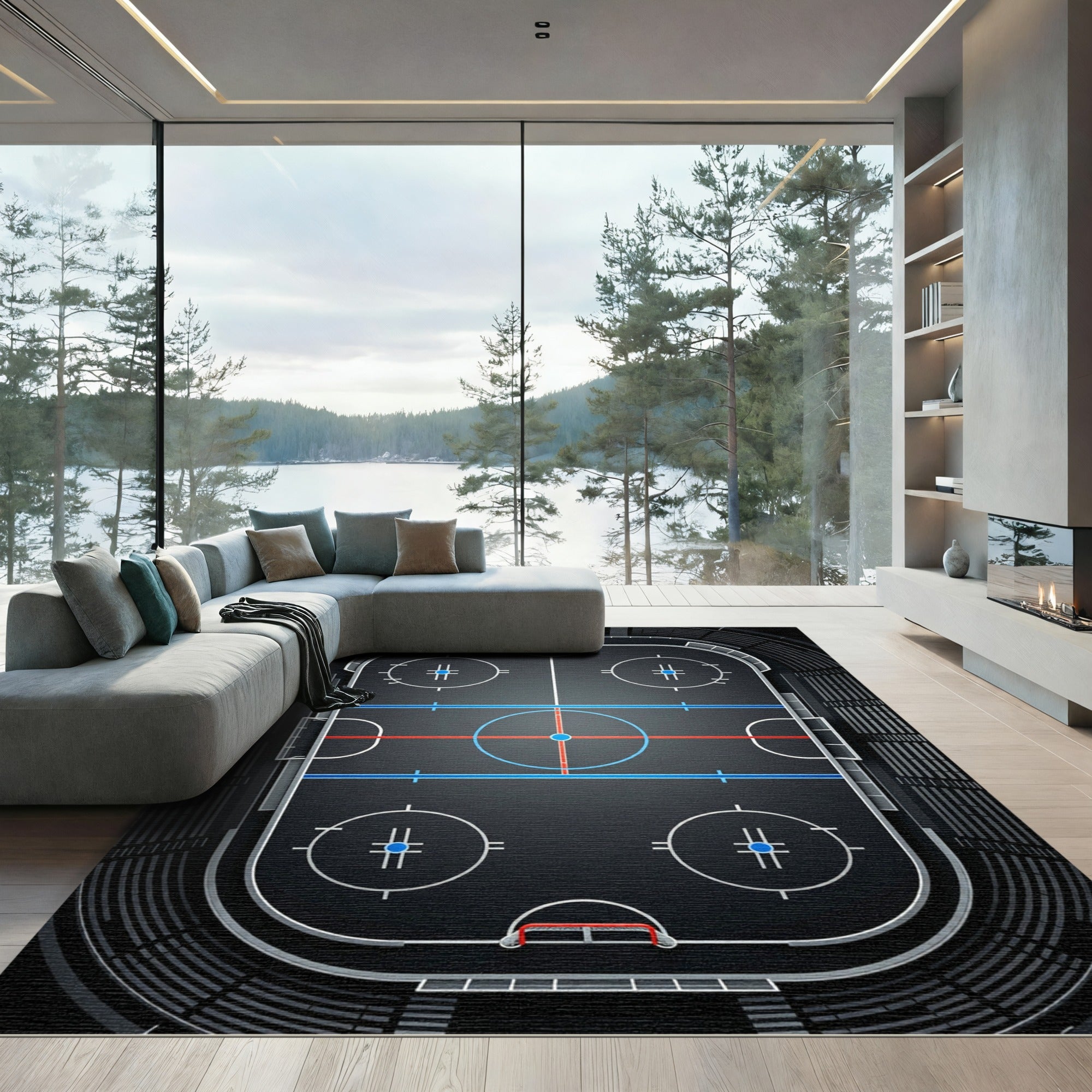 Modern Graphic Hockey Rink Area Rug