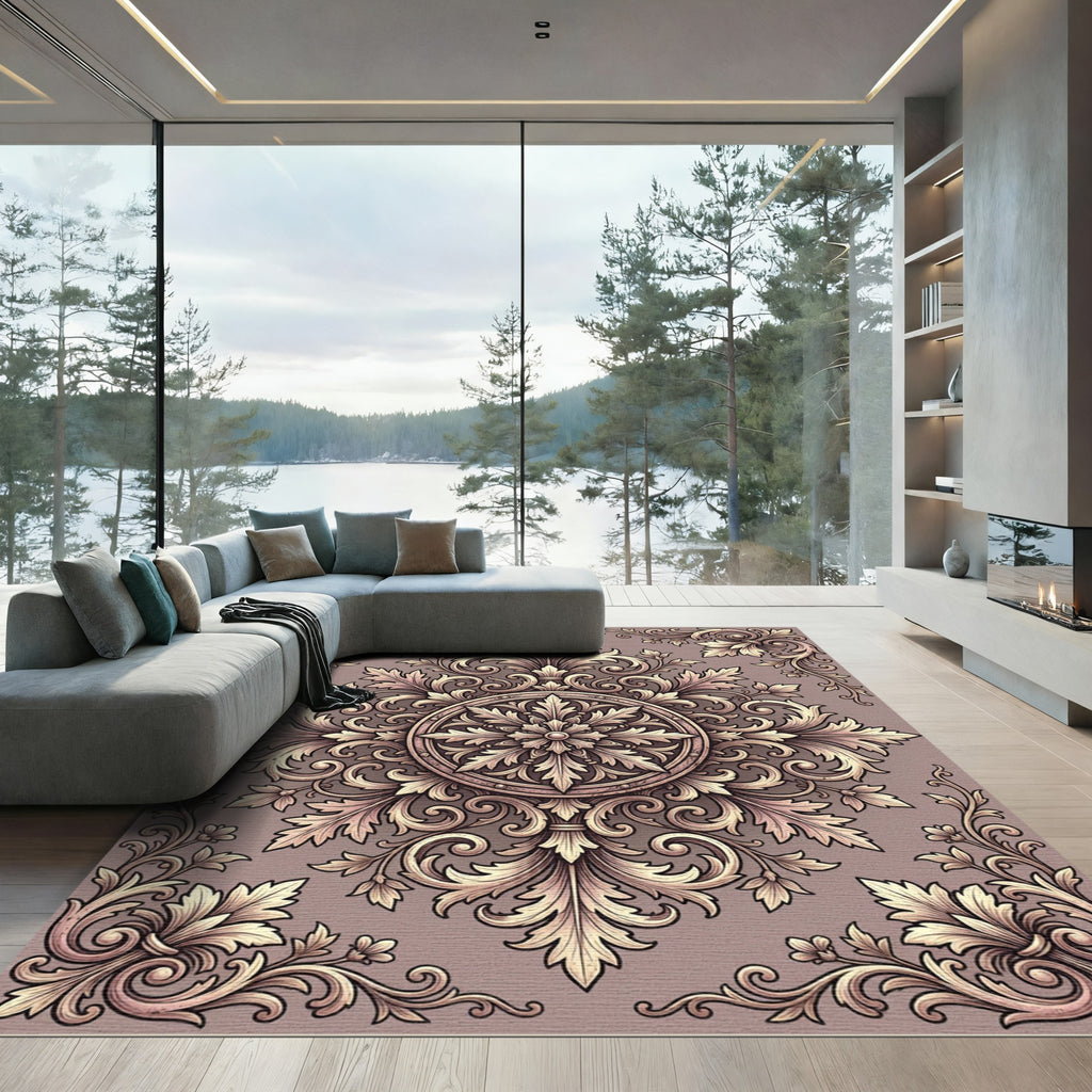 Vintage Beige Acanthus Scroll Medallion Rug