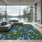 Blue Floral Vine Botanical Art Rug