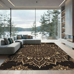Intricate Golden Mandala Floral Medallion Rug