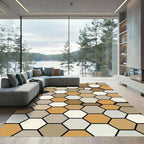 Neutral Earth Tone Geometric Hexagon Rug