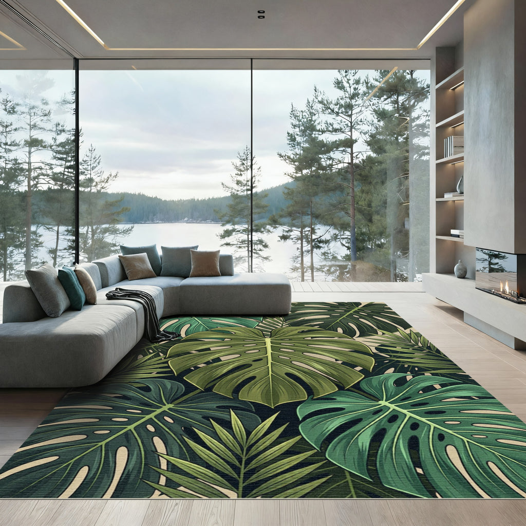 Lush Green Organic Tropical Foliage Rug