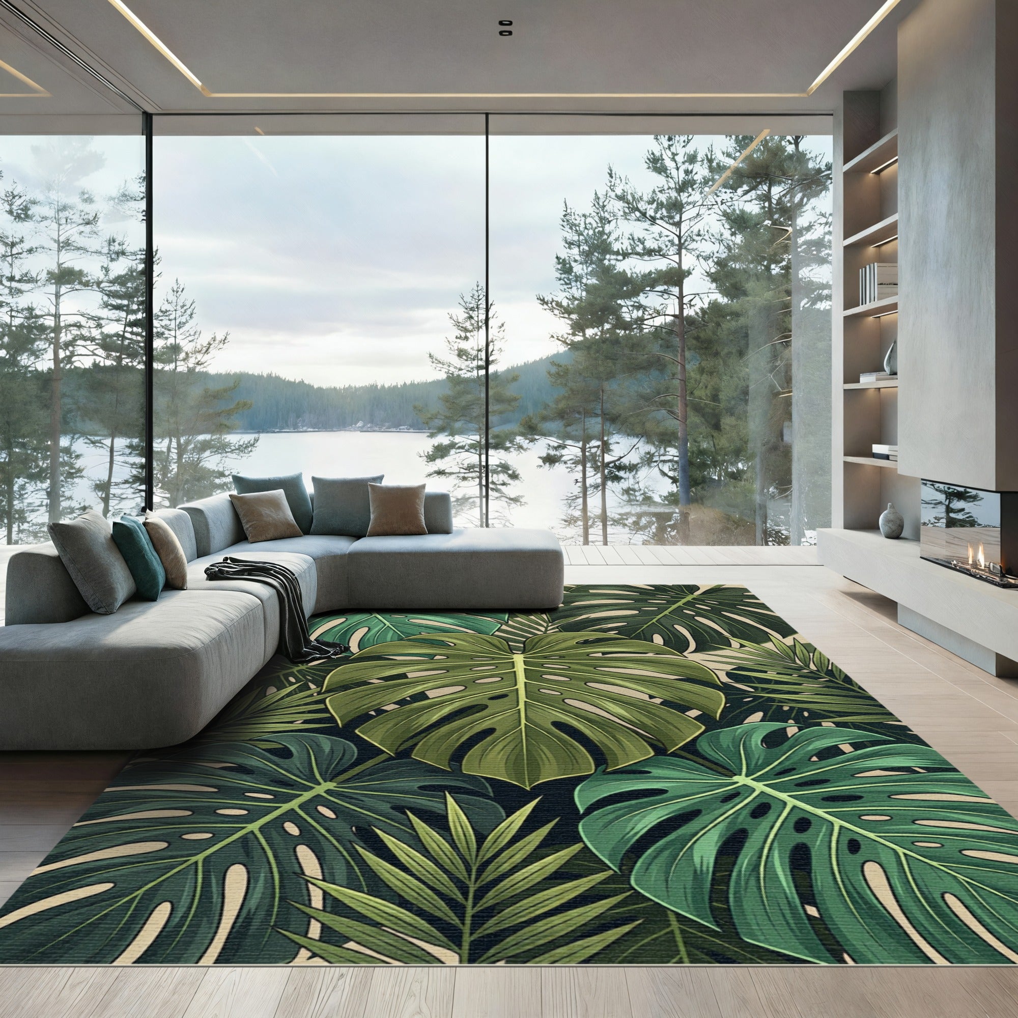 Lush Green Organic Tropical Foliage Rug