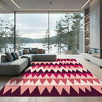 Crimson Pink Geometric Jagged Lines Rug