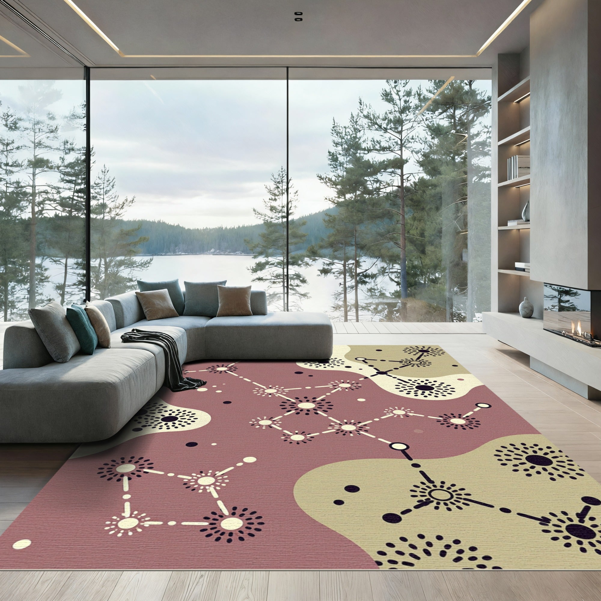 Abstract Celestial Constellation Dusty Rose Rug