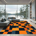 Bold Geometric Orange and Charcoal Block Rug