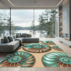 Teal and Gold Spiral Shell Medallion Rug